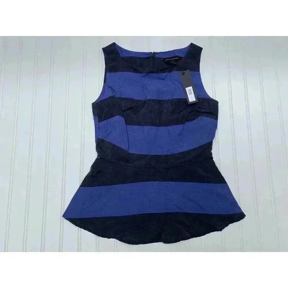 Banana Republic Purple/Blue & Black Shimmer Striped Peplum Top Size 0 NEW 636